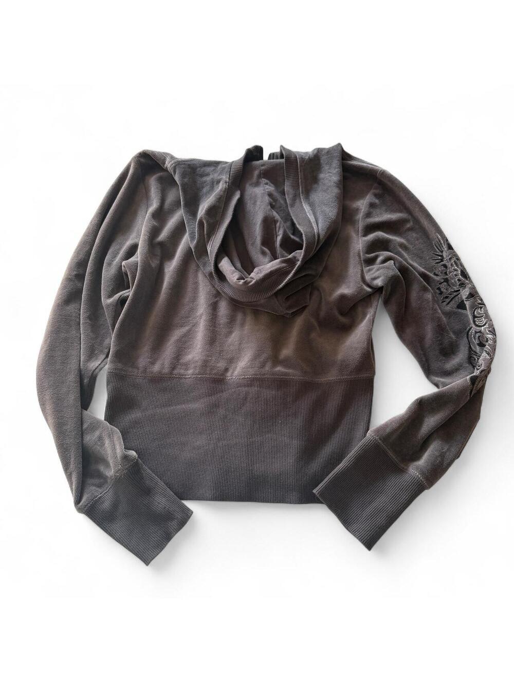 Y2K Cynthia Rowley Velour Velvet Beaded Floral Zip-Up Hoodie - Picture 4 of 7
